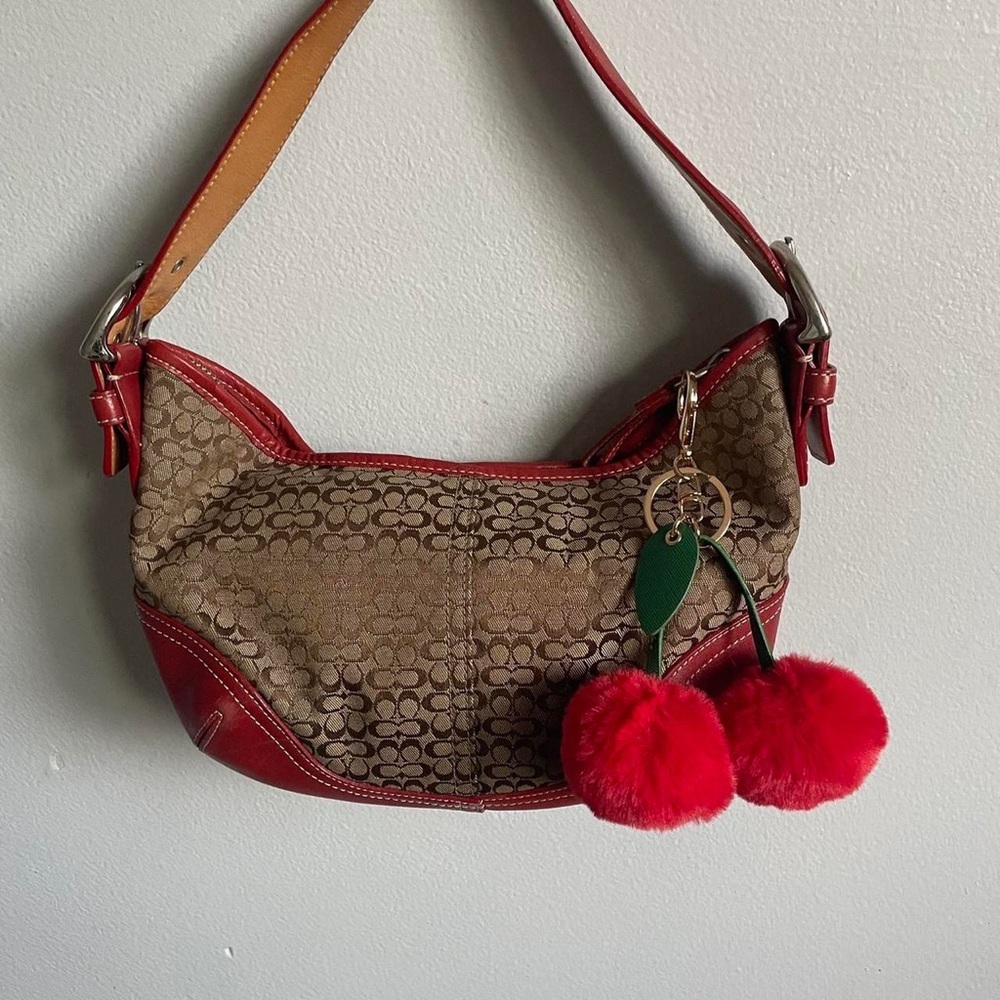 Coach Brown and Red Signature Shoulder Bag